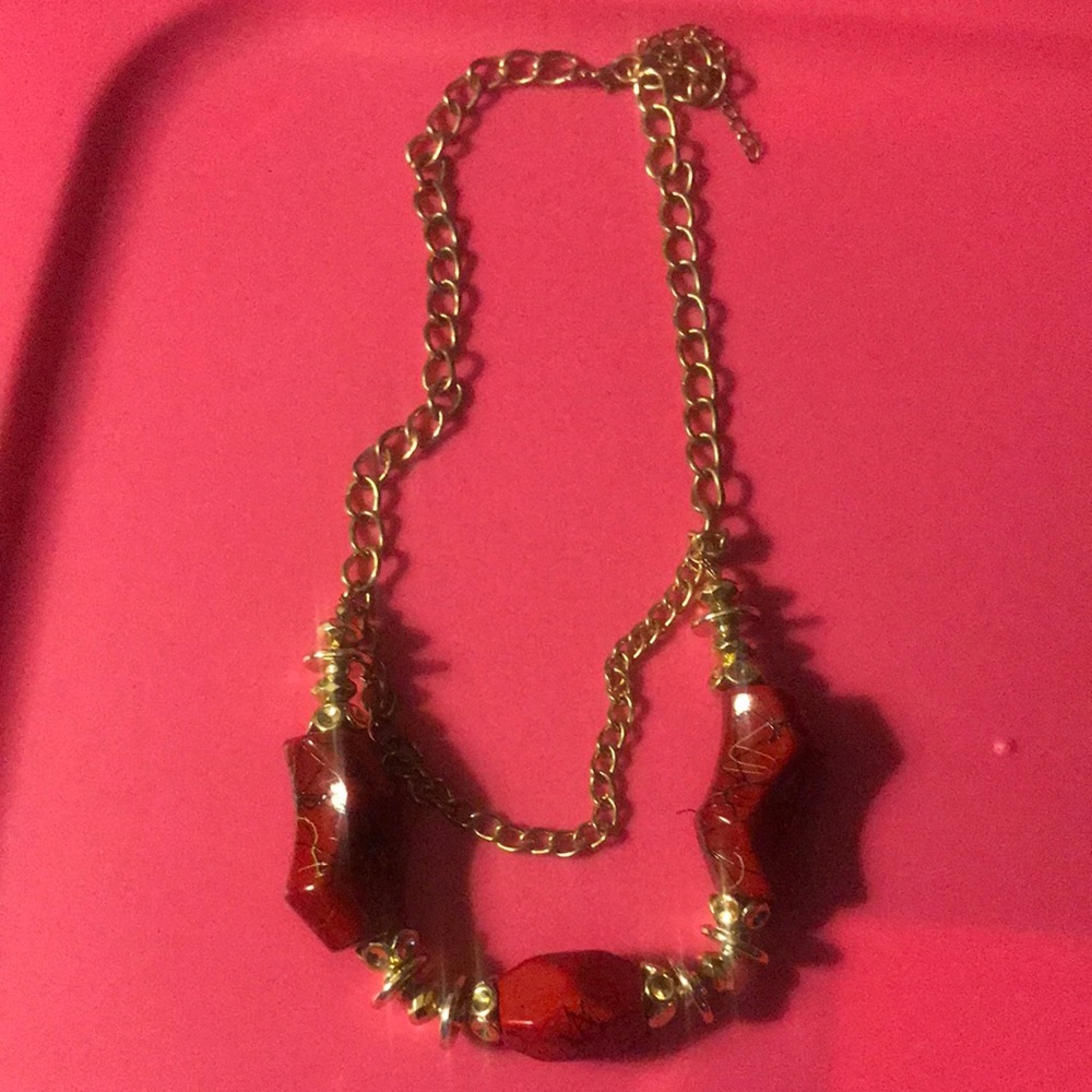 Red and gold stone necklace